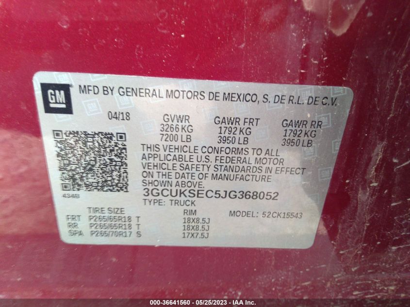 2018 CHEVROLET SILVERADO 1500 LTZ - 3GCUKSEC5JG368052