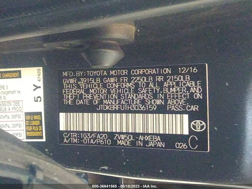 2017 TOYOTA PRIUS TWO/TWO ECO/THREE - JTDKBRFU1H3036159