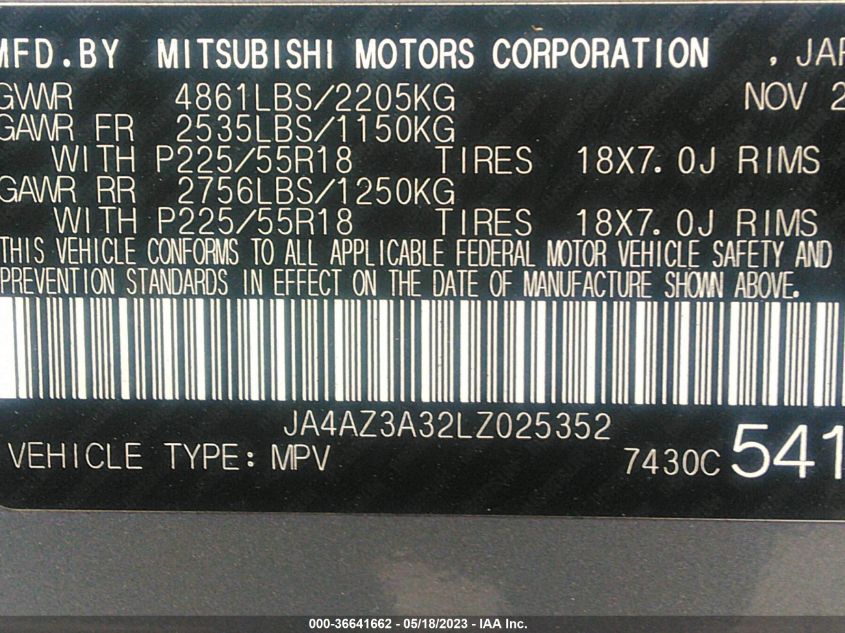 2020 MITSUBISHI OUTLANDER - JA4AZ3A32L2025352