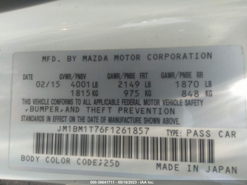2015 MAZDA MAZDA3 I SV - JM1BM1T76F1261857