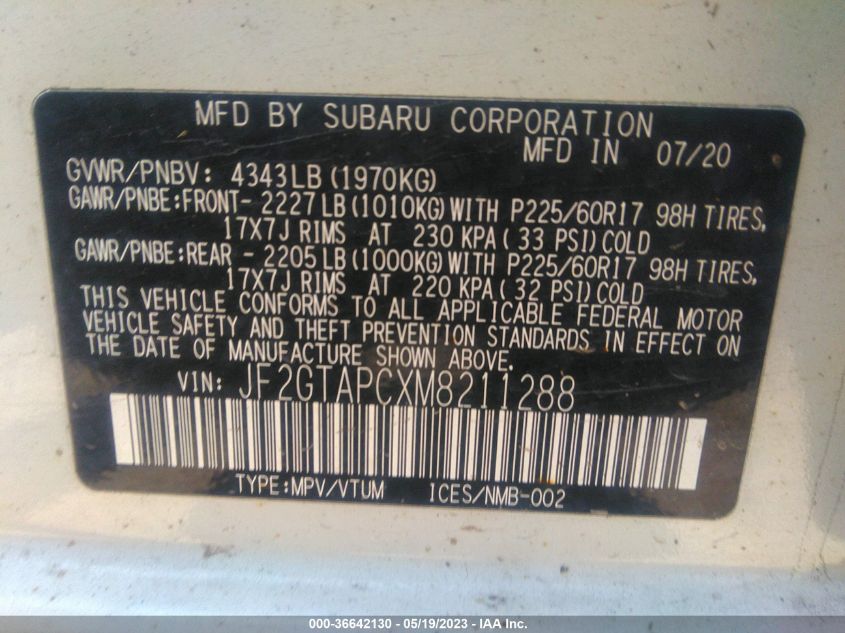 2021 SUBARU CROSSTREK PREMIUM - JF2GTAPCXM8211288