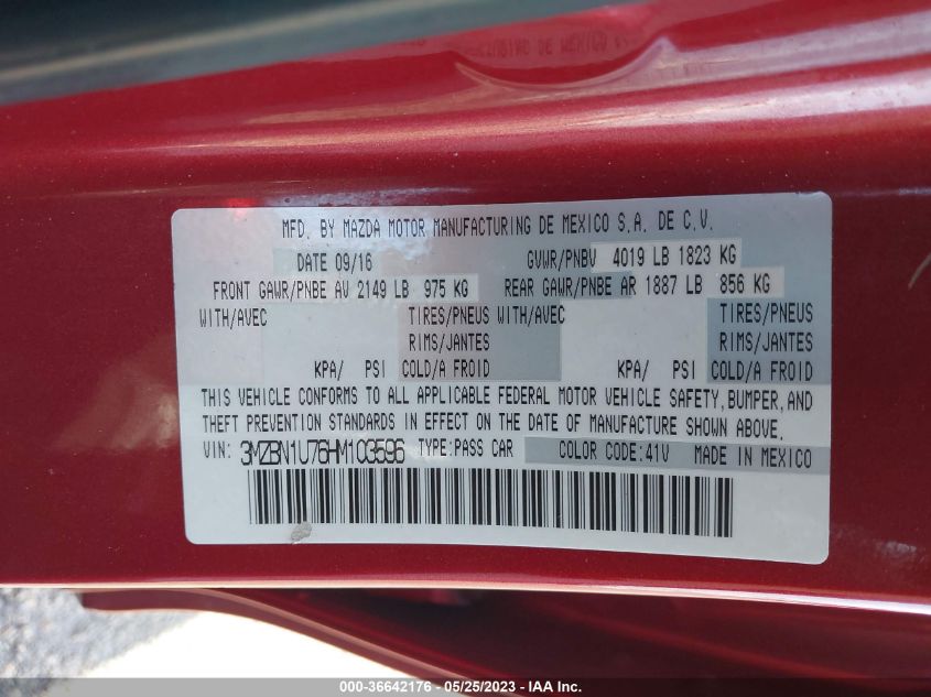 2017 MAZDA MAZDA3 4-DOOR SPORT 3MZBN1U76HM103596