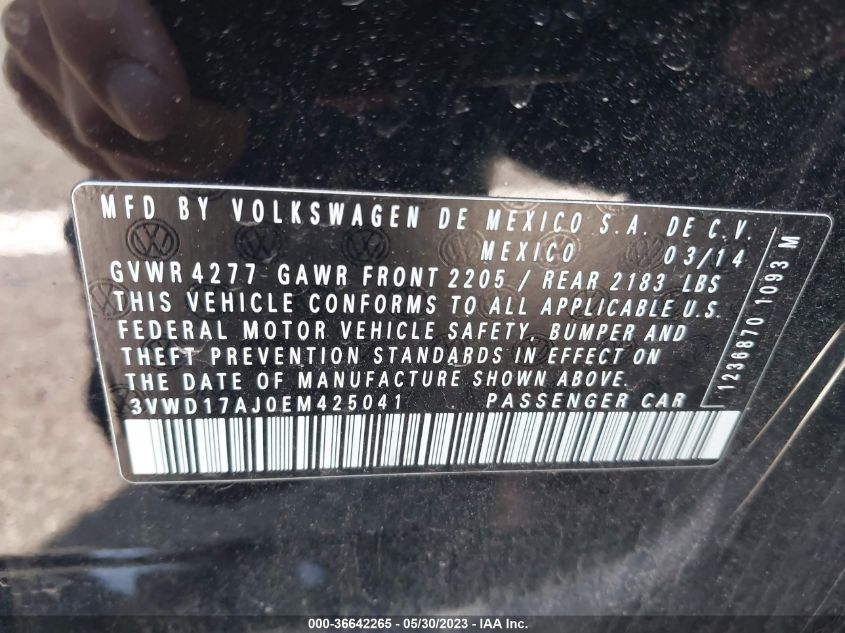 2014 VOLKSWAGEN JETTA SEDAN SE - 3VWD17AJ0EM425041