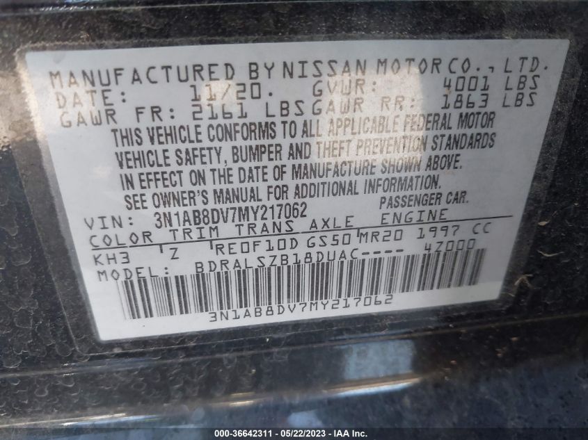 2021 NISSAN SENTRA SR - 3N1AB8DV7MY217062