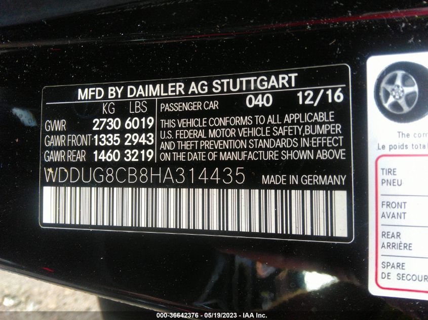 2017 MERCEDES-BENZ S-CLASS S 550 - WDDUG8CB8HA314435