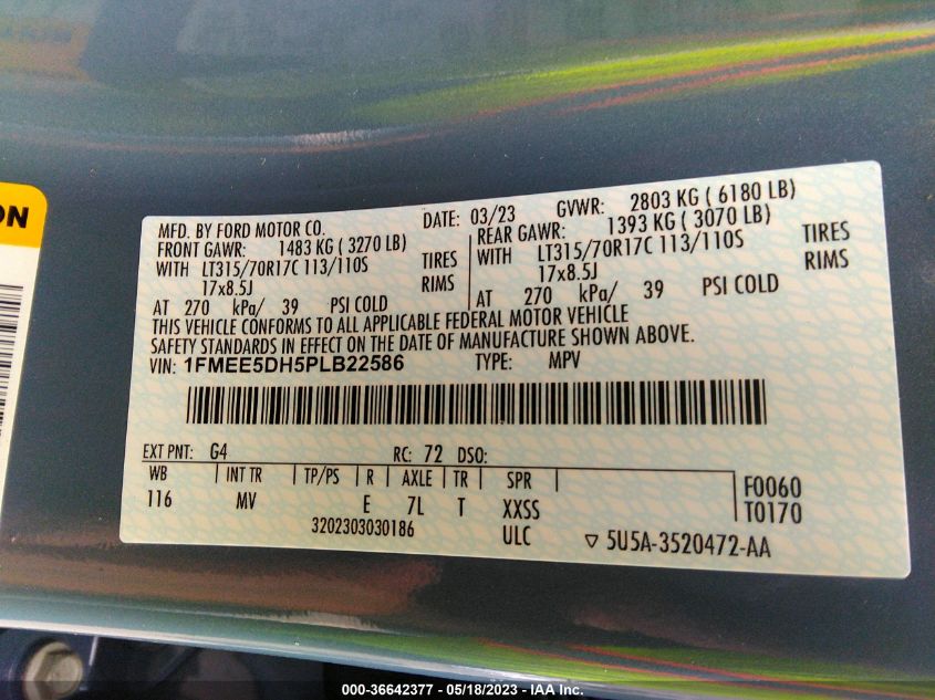 2023 FORD BRONCO BASE/BIG BEND - 1FMEE5DH5PLB22586
