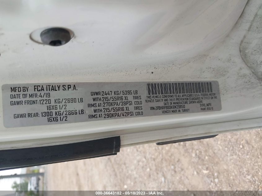 2019 RAM PROMASTER CITY TRADESMAN SLT ZFBHRFBB9K6N29850
