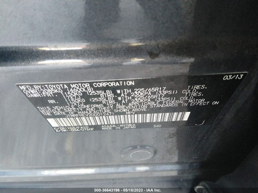 2013 TOYOTA RAV4 XLE - JTMRFREV2DD012471