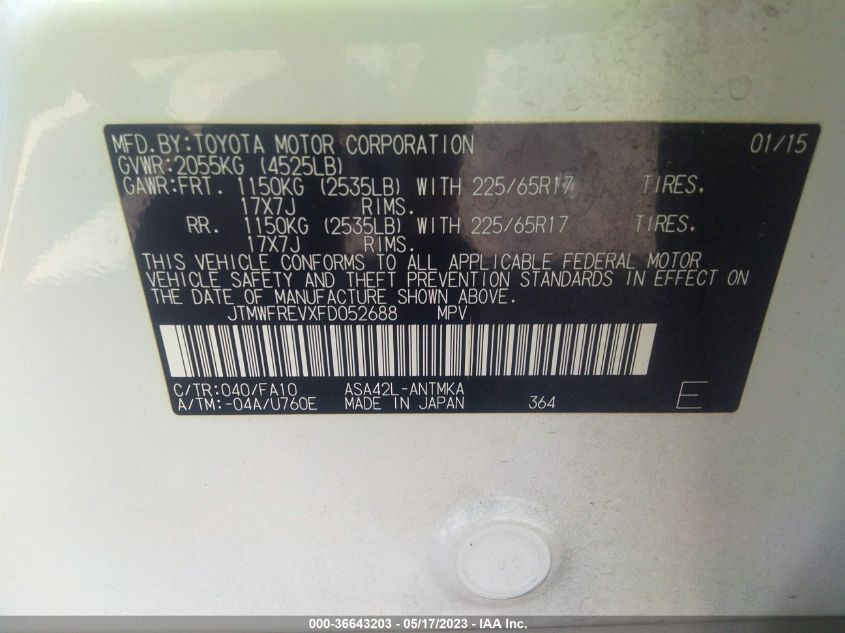 2015 TOYOTA RAV4 XLE - JTMWFREVXFD052688