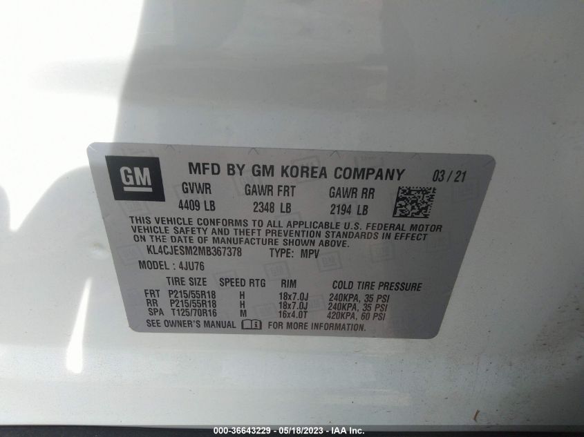 2021 BUICK ENCORE PREFERRED - KL4CJESM2MB367378
