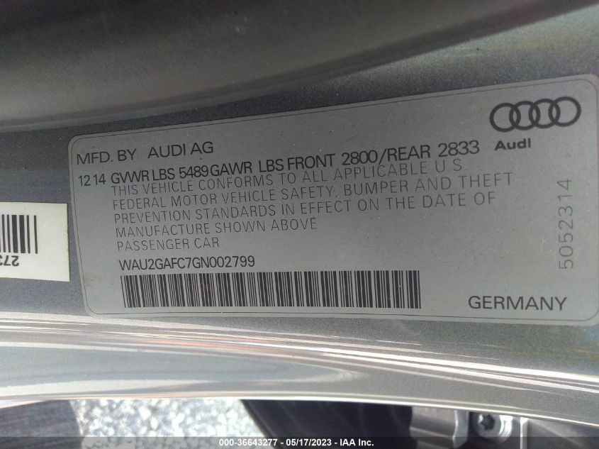 2016 AUDI A7 3.0 PRESTIGE WAU2GAFC7GN002799