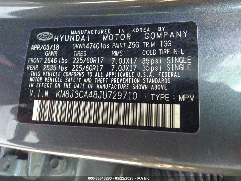2018 HYUNDAI TUCSON SEL - KM8J3CA48JU729710