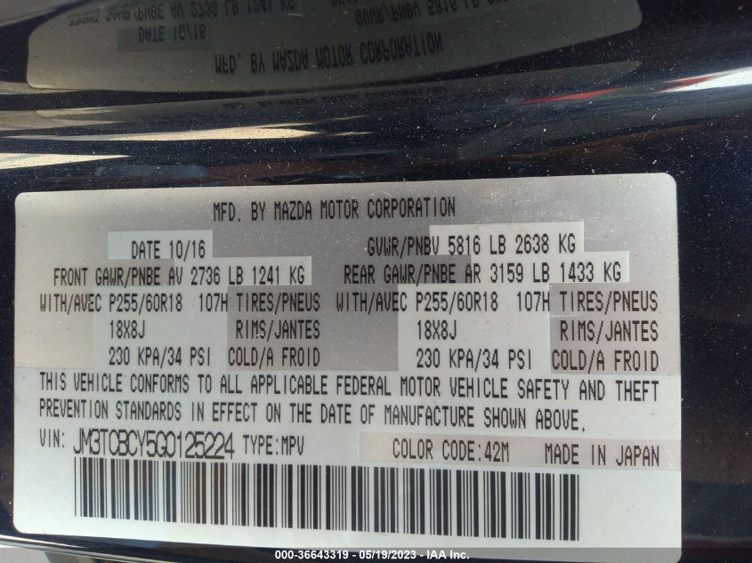 2016 MAZDA CX-9 TOURING - JM3TCBCY5G0125224