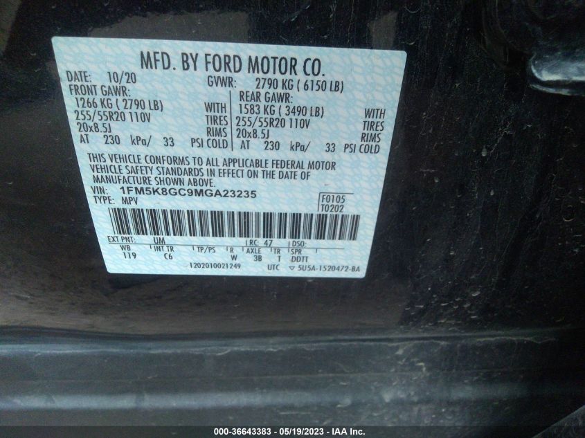 2021 FORD EXPLORER ST - 1FM5K8GC9MGA23235
