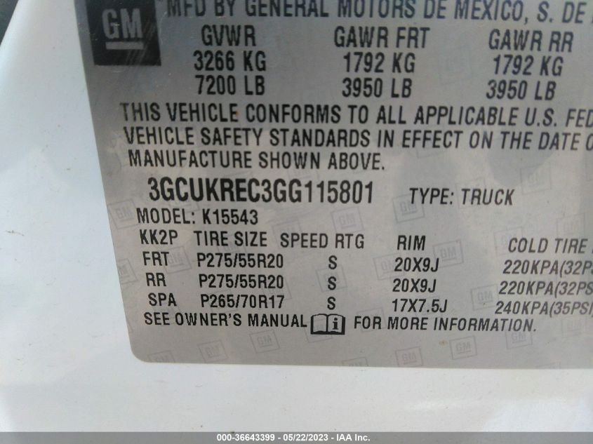 2016 CHEVROLET SILVERADO 1500 LT - 3GCUKREC3GG115801