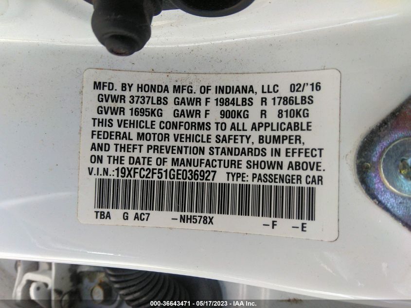 2016 HONDA CIVIC SEDAN LX - 19XFC2F51GE036927