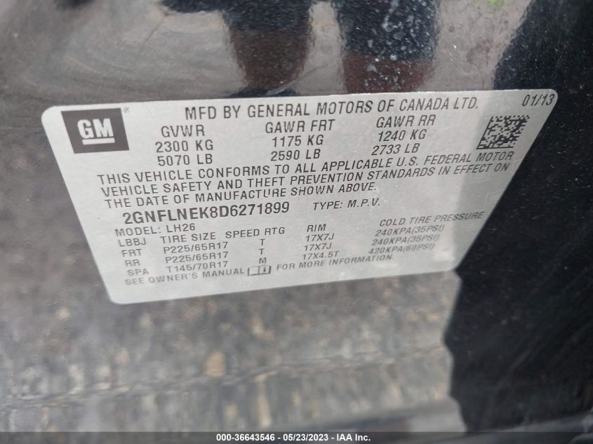 2013 CHEVROLET EQUINOX LT - 2GNFLNEK8D6271899