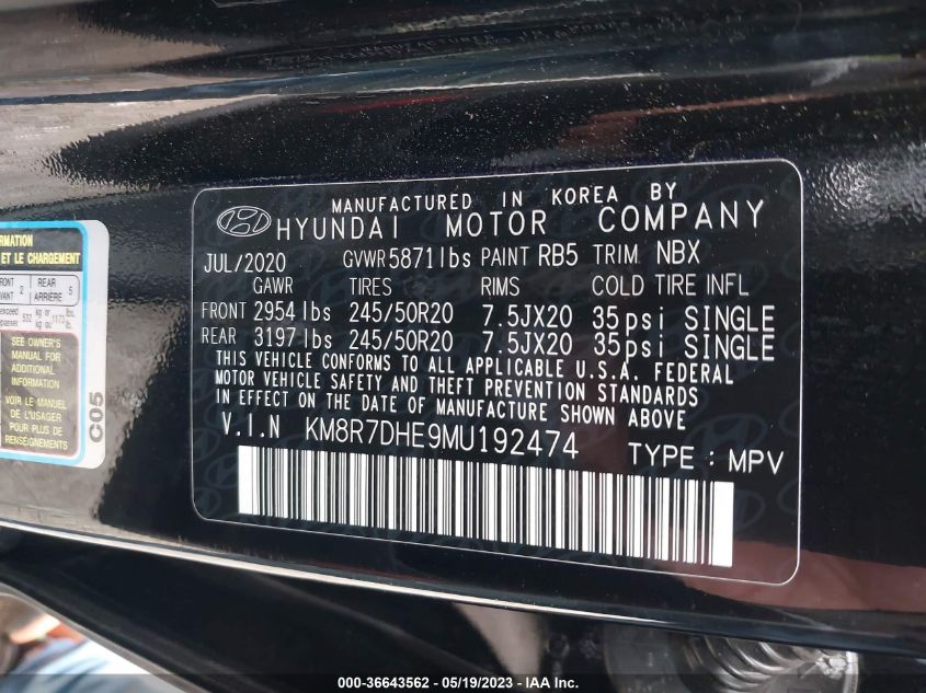 2021 HYUNDAI PALISADE CALLIGRAPHY - KM8R7DHE9MU192474