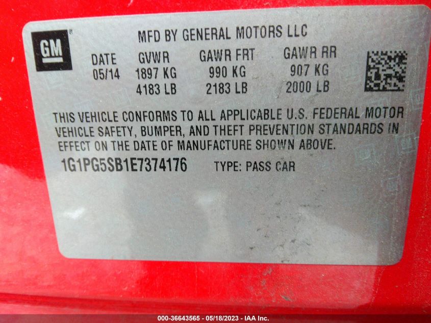 2014 CHEVROLET CRUZE LTZ - 1G1PG5SB1E7374176