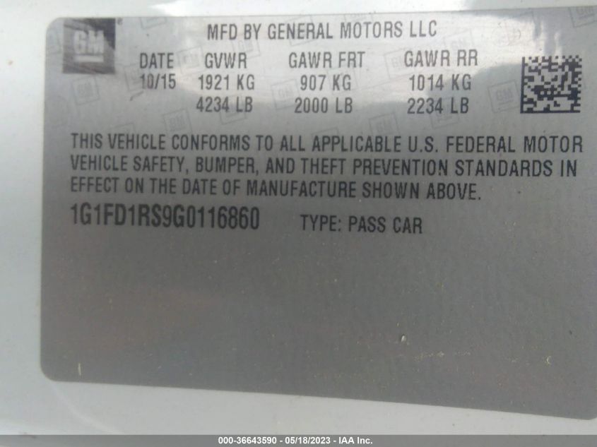 2016 CHEVROLET CAMARO 2LT - 1G1FD1RS9G0116860