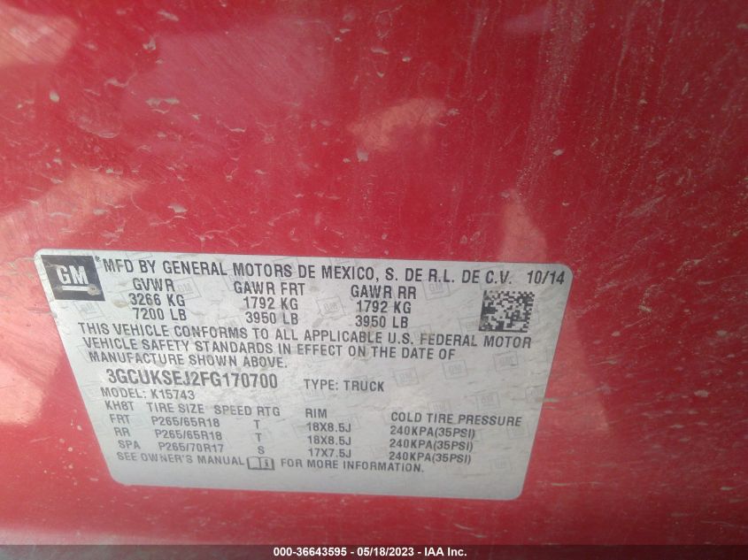2015 CHEVROLET SILVERADO 1500 LTZ - 3GCUKSEJ2FG170700