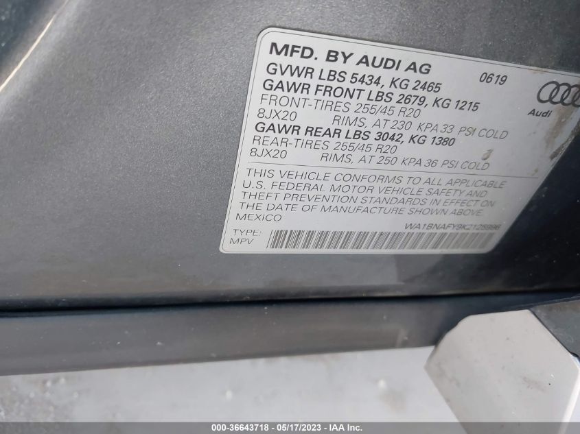 2019 AUDI Q5 PREMIUM PLUS - WA1BNAFY9K2125996