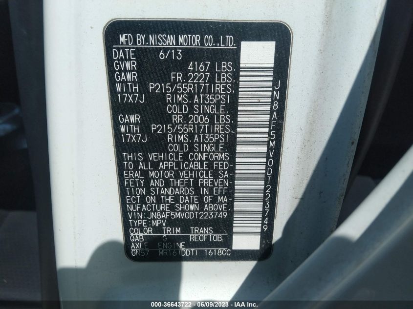2013 NISSAN JUKE SV - JN8AF5MV0DT223749