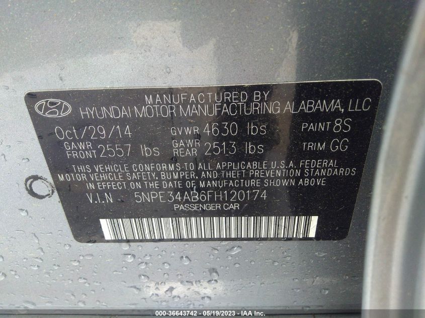 2015 HYUNDAI SONATA 2.0T LIMITED - 5NPE34AB6FH120174