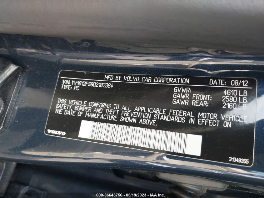 2013 VOLVO S60 T5 - YV1612FS8D2182384
