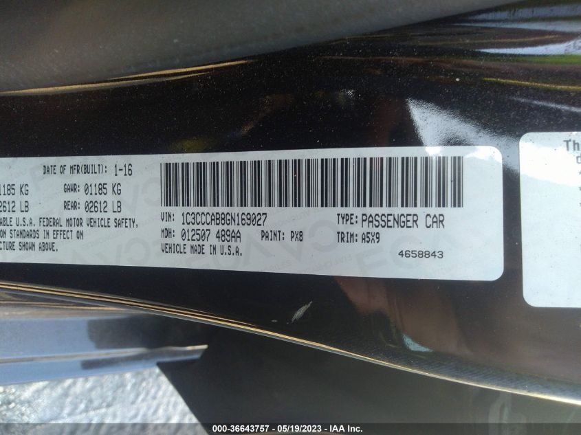 2016 CHRYSLER 200 LIMITED - 1C3CCCAB8GN169027