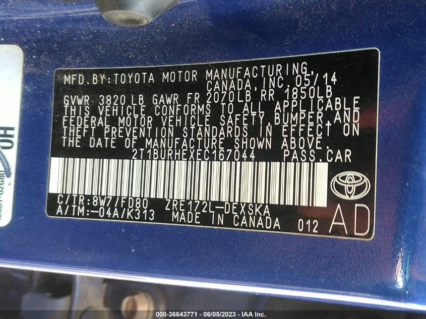 2014 TOYOTA COROLLA S - 2T1BURHEXEC167044