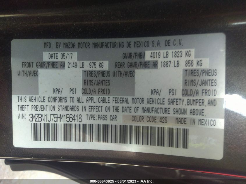 2017 MAZDA MAZDA3 4-DOOR SPORT 3MZBN1U75HM156418