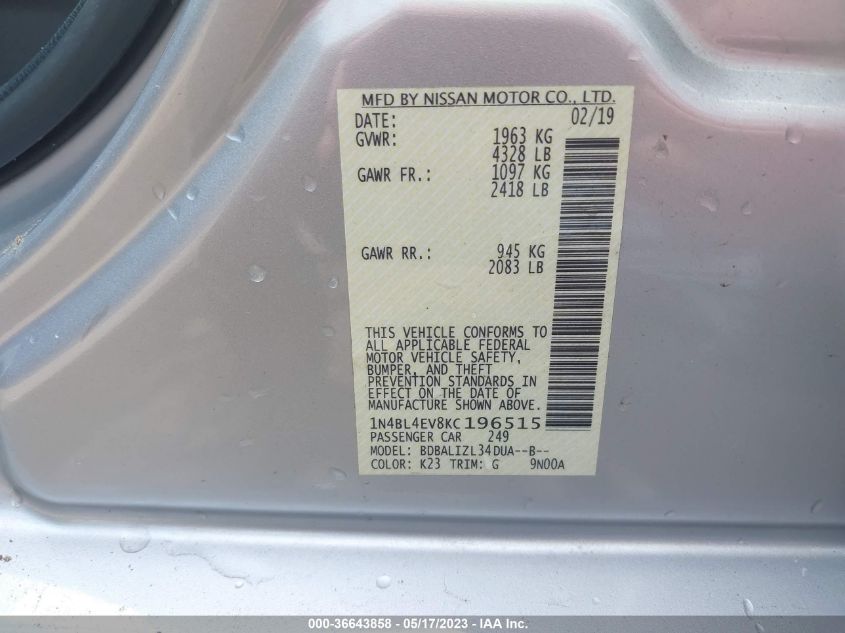 2019 NISSAN ALTIMA 2.5 SL - 1N4BL4EV8KC196515