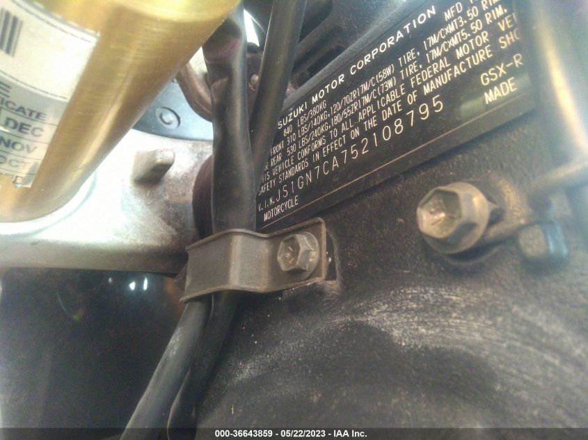 2005 SUZUKI GSX-R600 K - JS1GN7CA752108795
