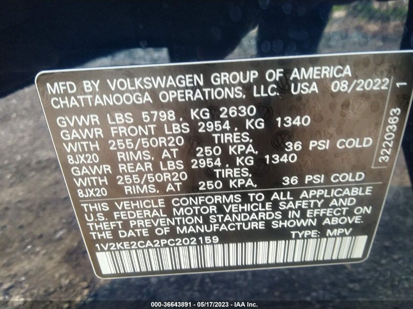 2023 VOLKSWAGEN ATLAS CROSS SPORT 3.6L V6 SE W/TECHNOLOGY - 1V2KE2CA2PC202159