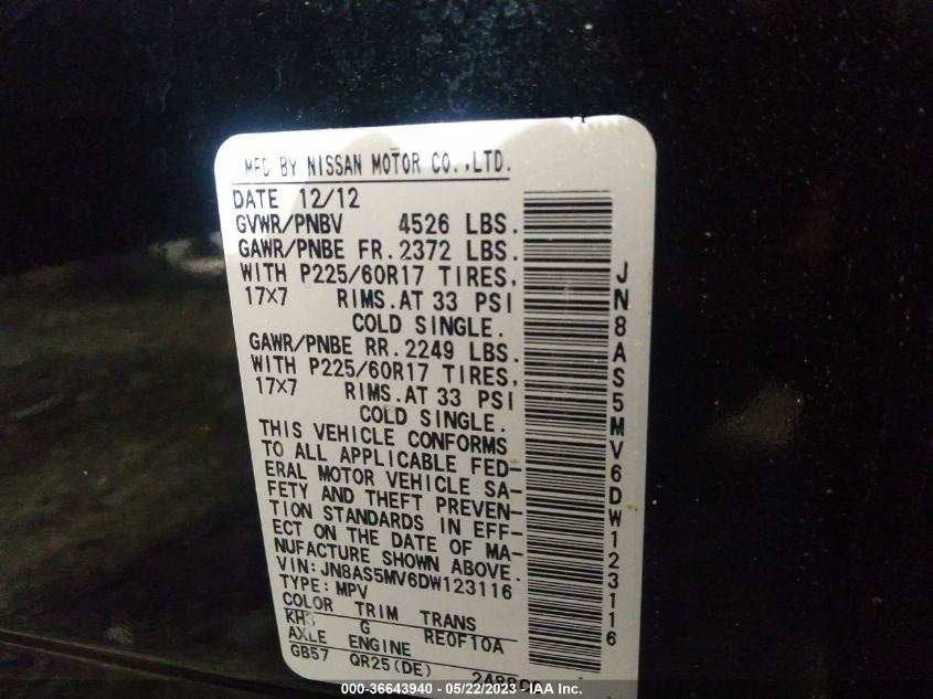 2013 NISSAN ROGUE SV - JN8AS5MV6DW123116