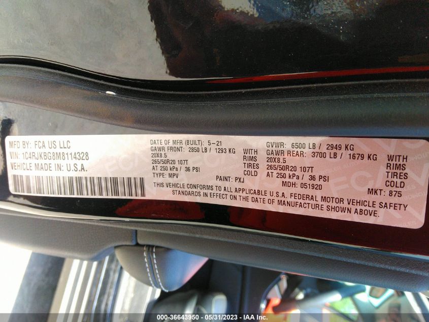 2021 JEEP GRAND CHEROKEE L LIMITED - 1C4RJKBG8M8114328