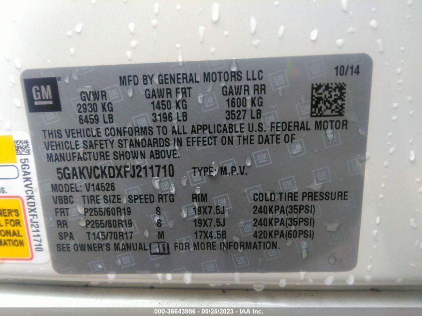 2015 BUICK ENCLAVE PREMIUM - 5GAKVCKDXFJ211710