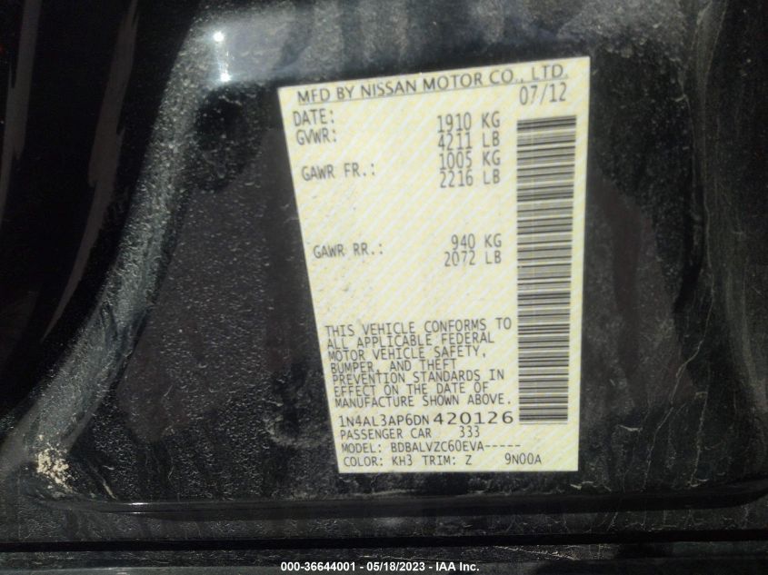 2013 NISSAN ALTIMA 2.5 SL - 1N4AL3AP6DN420126