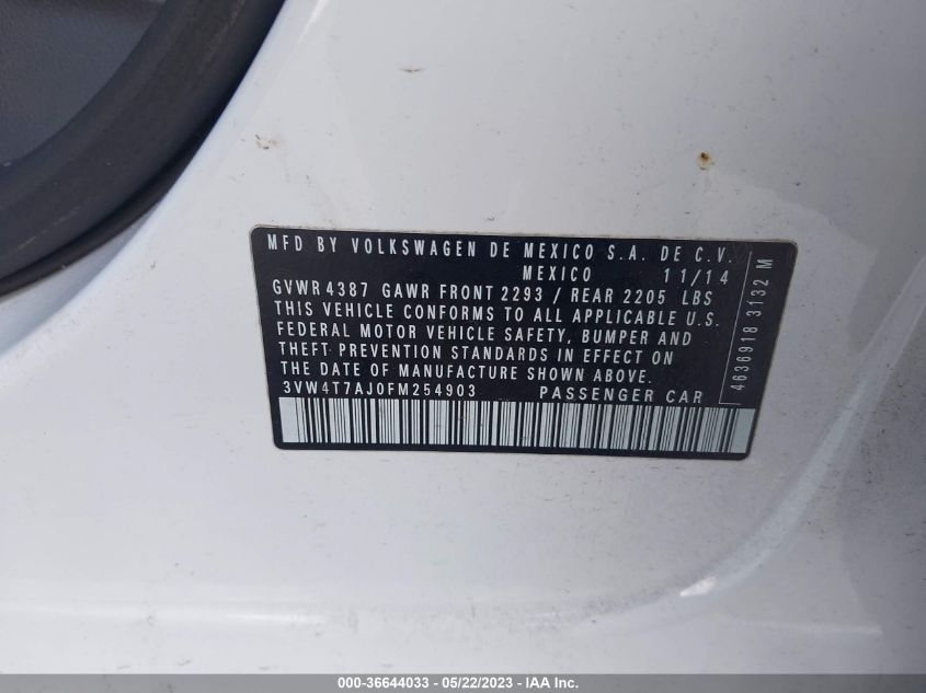 2015 VOLKSWAGEN JETTA SEDAN 2.0T GLI SE - 3VW4T7AJ0FM254903