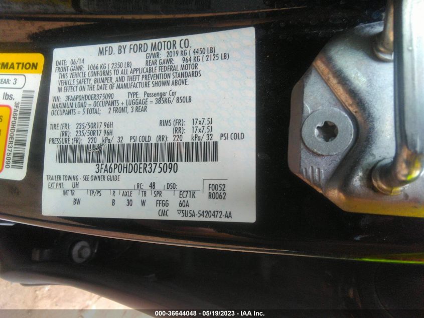 2014 FORD FUSION SE - 3FA6P0HD0ER375090