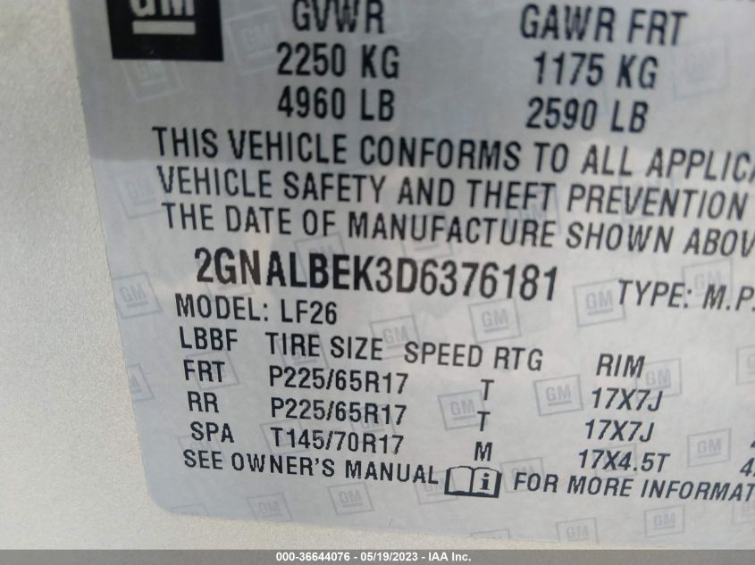 2013 CHEVROLET EQUINOX LS - 2GNALBEK3D6376181