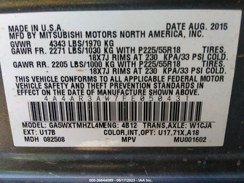 2015 MITSUBISHI OUTLANDER SPORT 2.4 ES - 4A4AR3AW7FE050431