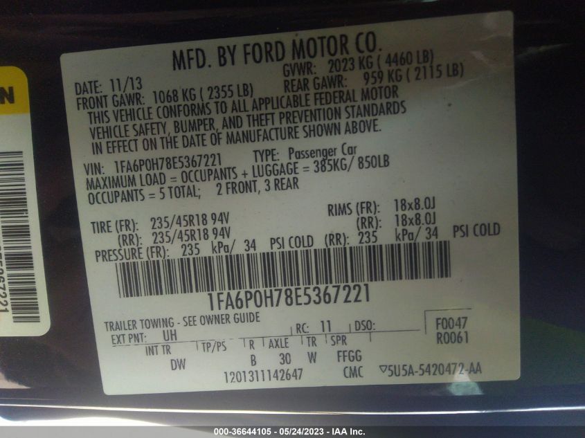 2014 FORD FUSION SE - 1FA6P0H78E5367221