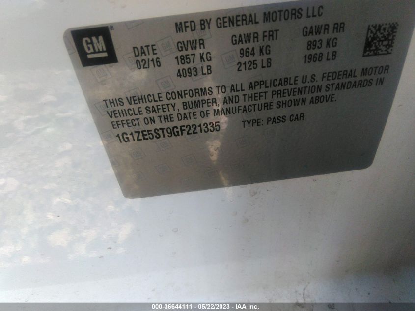 2016 CHEVROLET MALIBU LT - 1G1ZE5ST9GF221335