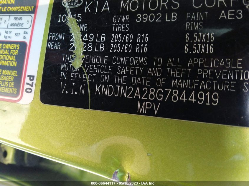 2016 KIA SOUL BASE - KNDJN2A28G7844919