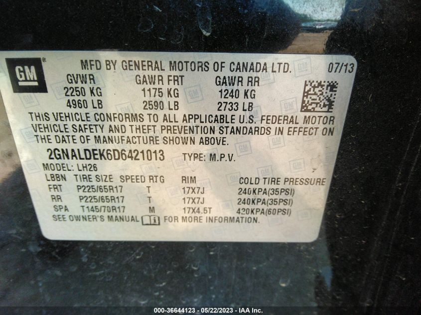 2013 CHEVROLET EQUINOX LT - 2GNALDEK6D6421013