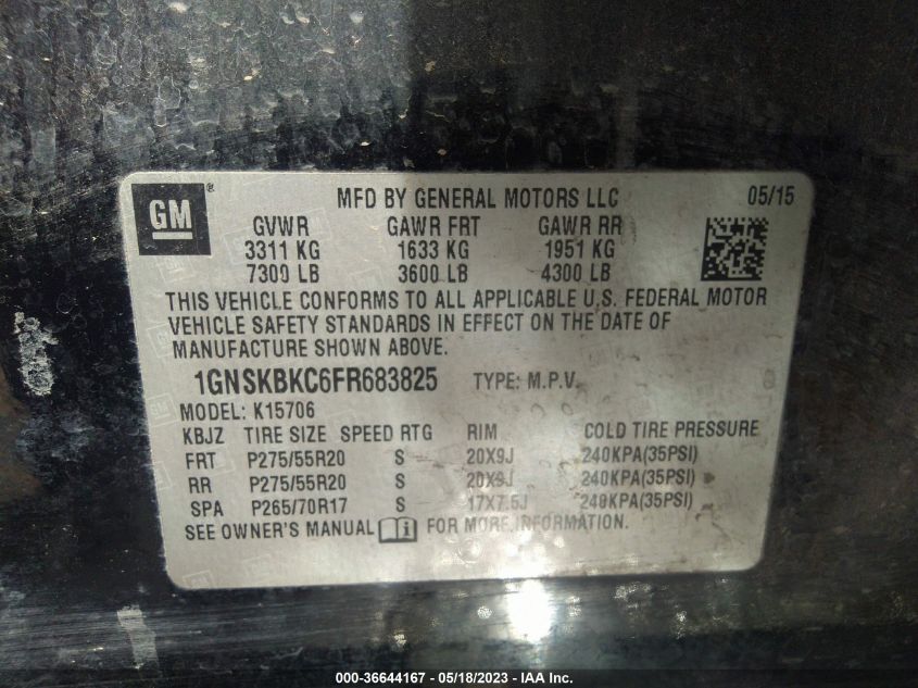 2015 CHEVROLET TAHOE LT - 1GNSKBKC6FR683825