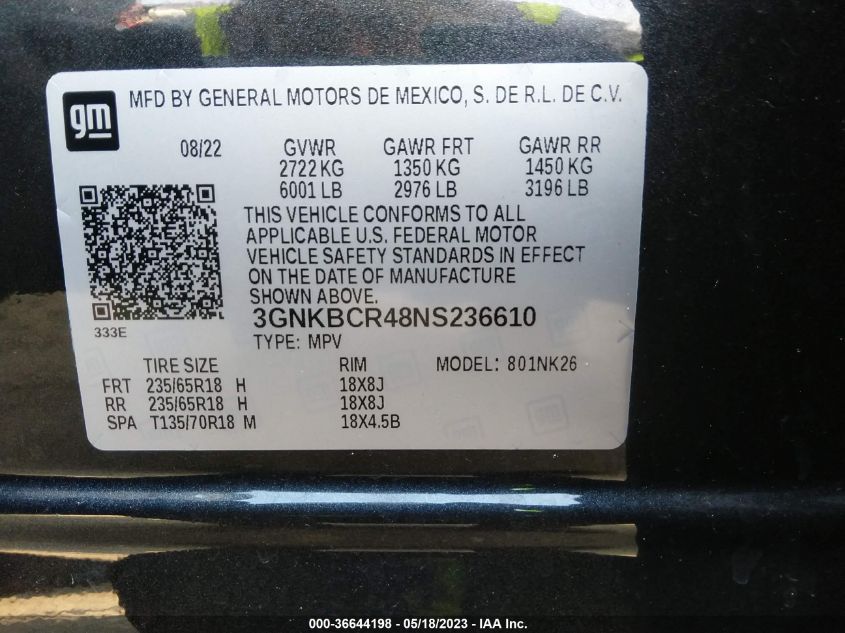 2022 CHEVROLET BLAZER LT - 3GNKBCR48NS236610