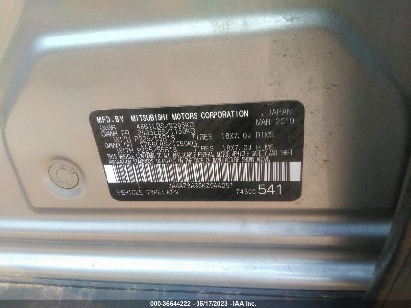 2019 MITSUBISHI OUTLANDER SE - JA4AZ3A35KZ044251